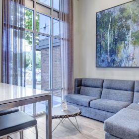 a room with a table and chairs
