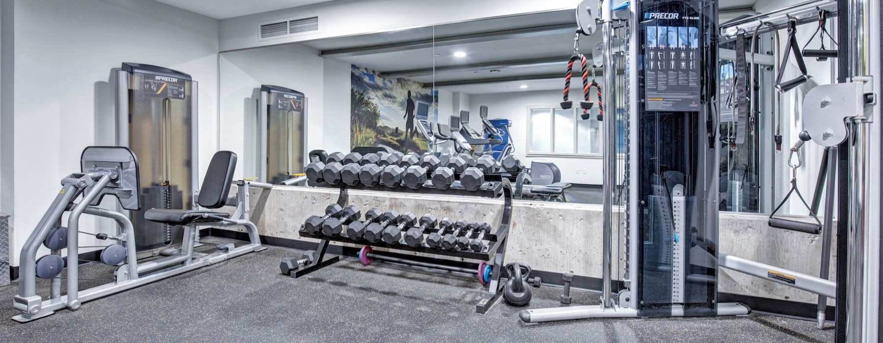 a fitness center with exercise equipment
