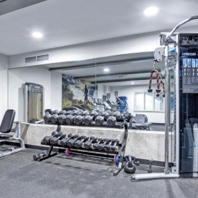 a fitness center with exercise equipment